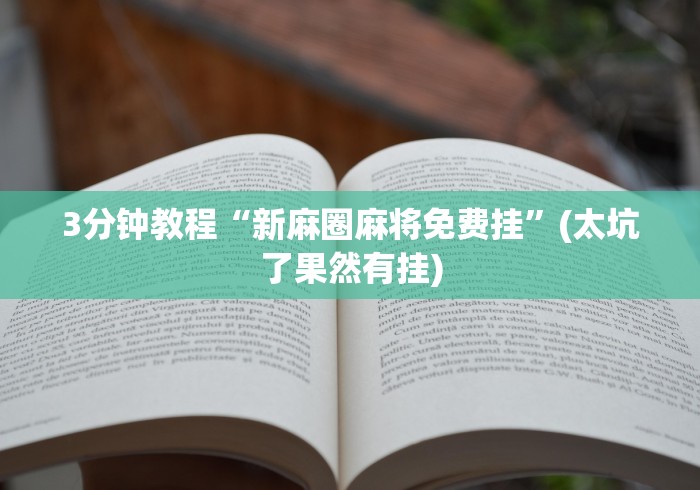 3分钟教程“新麻圈麻将免费挂”(太坑了果然有挂)